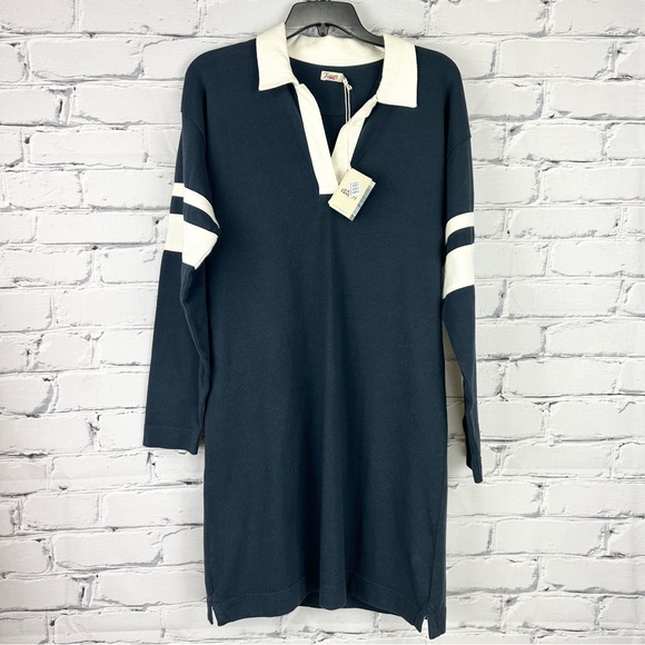 Faherty Sports Jersey Polo Dress Womens Small Long Sleeve Sea Storm Blue Rugby - Picture 6 of 14